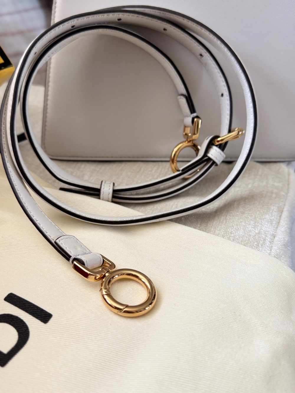 Fendi Cream Structured Top Handle Crossbody Bag with Gold Hardware - Picture 7 of 8